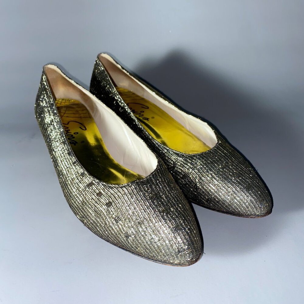 Evins Vintage Metallic Glitter Black/Gold Flats Size 8.5